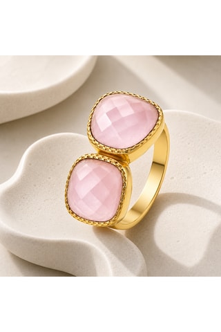 Anello - Argento, argento placcato oro giallo e quarzo rosa