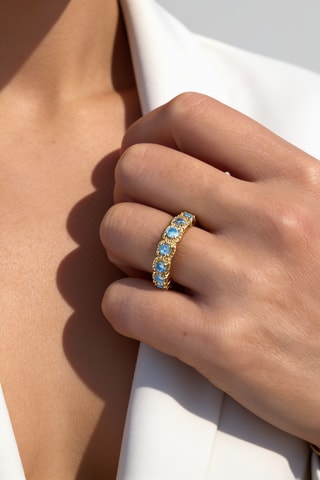 Anello - Argento sterling laminato oro fino giallo e topazi