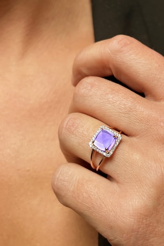 Anello - Argento placcato oro giallo e ametista