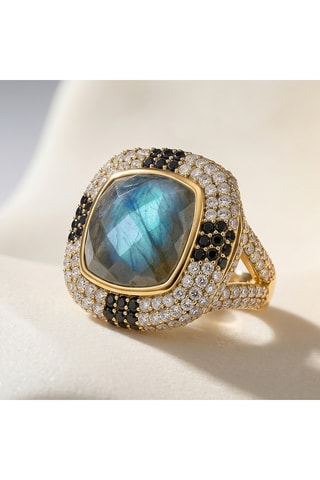 Anello - Argento placcato oro giallo, labradorite e spinelli