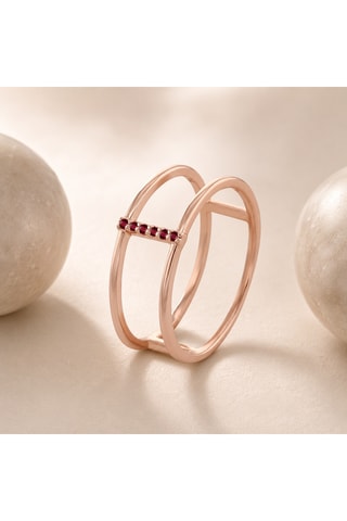 Anello - Argento placcato oro rosa e rubino