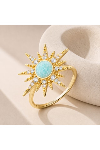 Anello - Argento placcato oro giallo e amazzonite