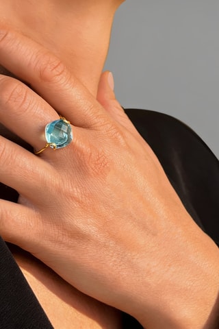 Anello Argento, quarzo e placcato oro giallo