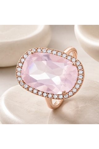 Anello - Argento placcato oro rosa e quarzo rosa