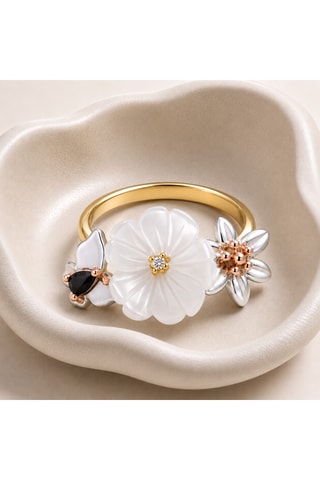Anello - Argento, argento placcato oro giallo, argento placcato oro rosa e madreperla