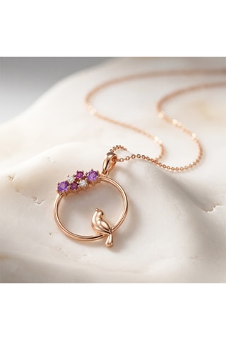 Collana - Argento placcato oro rosa, ametiste e rodoliti granato