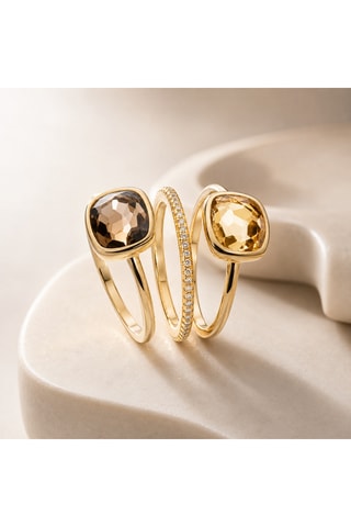 Anello - Argento placcato oro giallo, quarzo e citrino