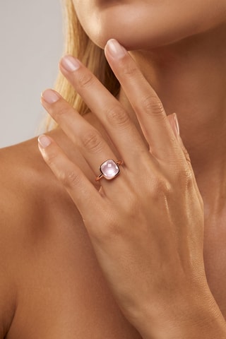 Anello - Argento placcato oro rosa e quarzo