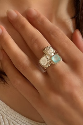 Anello - Argento, pietra di luna e calcedonio