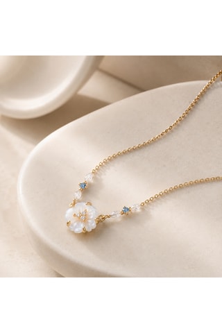 Collana - Argento placcato oro giallo, madreperla, zirconi e spinelli