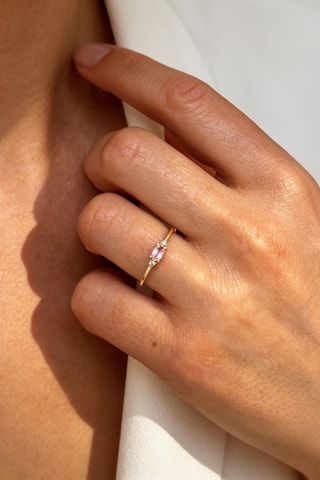 Anello - Argento placcato oro giallo e quarzo