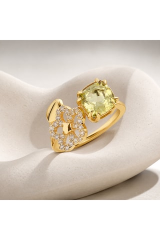 Anello - Argento placcato oro giallo, quarzo e zirconi