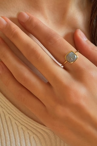 Anello - Argento placcato oro giallo e labradorite