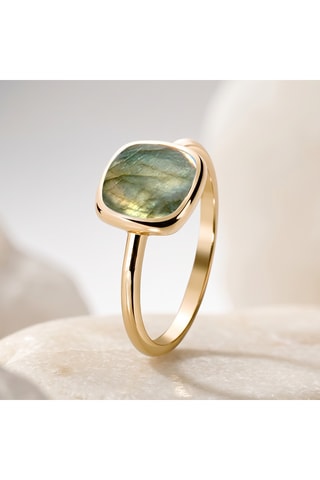 Anello - Argento placcato oro giallo e labradorite