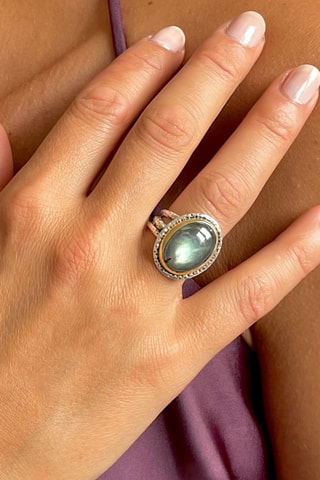 Anello - Argento, argento placcato oro giallo e labradorite