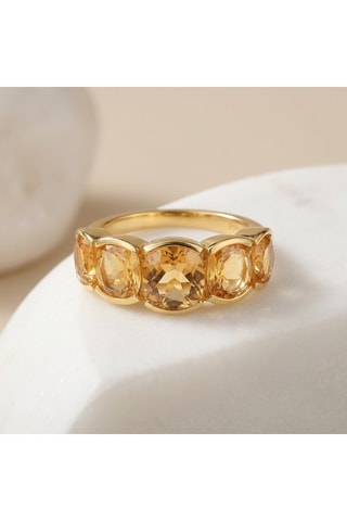 Anello - Argento placcato oro giallo e citrini