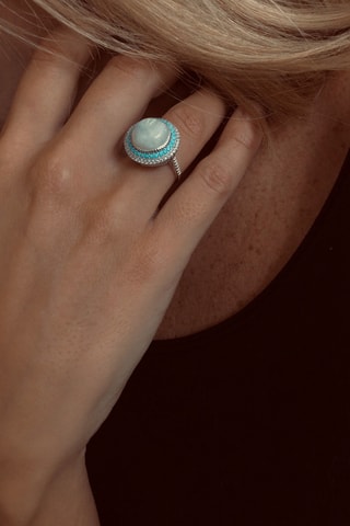 Anello - Argento, pietra di luna rainbow e turchesi