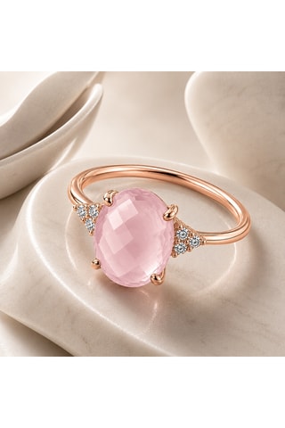 Anello - Argento placcato oro rosa e quarzo rosa