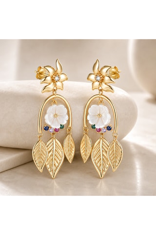Orecchini - Argento placcato oro giallo, madreperla, rubini, ametiste, smeraldi, zirconi e zaffiri
