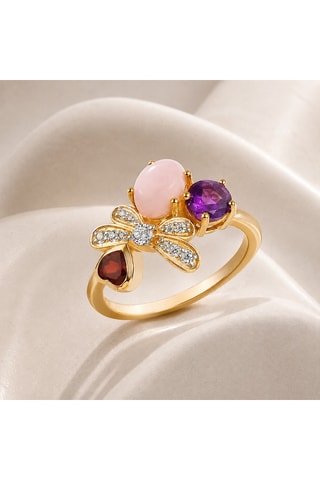 Anello - Argento placcato oro giallo, ametiste africana e granato