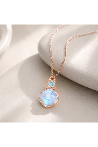 Collana - Argento placcato oro rosa, pietra di luna e topazio