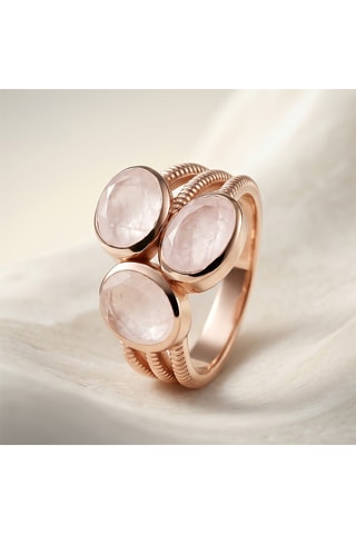 Anello - Argento placcato oro rosa e quarzo rosa