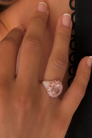 Anello - Argento placcato oro rosa, morganite, zaffiri e cristalli cechi