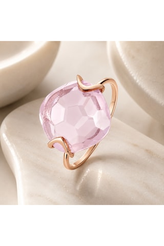 Anello - Argento placcato oro giallo e quarzo