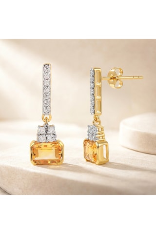 Orecchini - Argento placcato oro giallo, citrini e zirconi