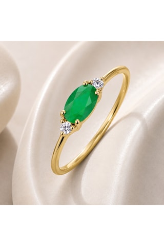Anello - Argento placcato oro giallo e calcedonio 