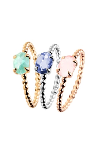 3 anelli - Argento, amazzonite, tanzanite e quarzo