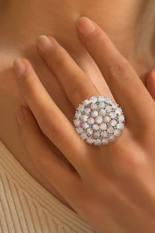 Anello - Argento placcato oro rosa, pietre di luna e topazi