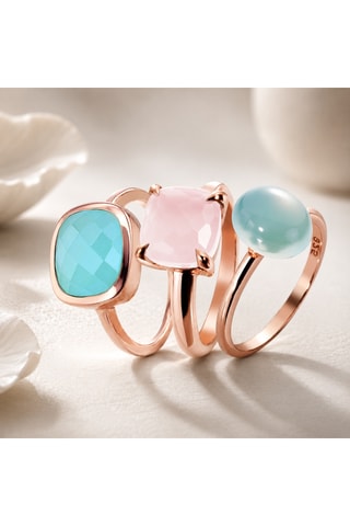 Set 3 anelli - Argento placcato oro rosa e calcedoni