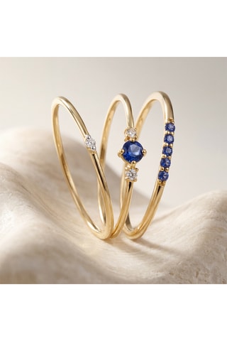 Anello - Argento placcato oro giallo, diamanti e zaffiri