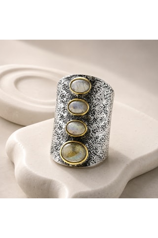 Anello - Argento, argento placcato oro giallo e labradorite