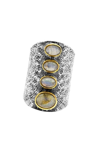 Anello - Argento, argento placcato oro giallo e labradorite