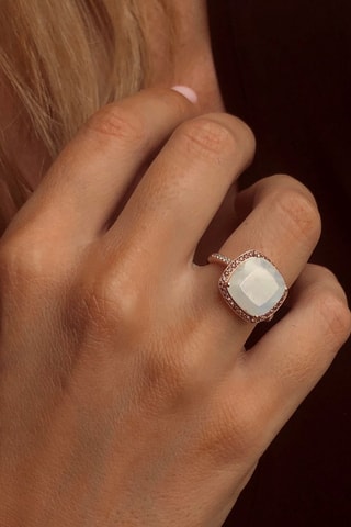 Anello - Argento placcato oro rosa, pietra di luna e rodoliti
