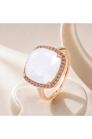 Anello - Argento placcato oro rosa, pietra di luna e rodoliti