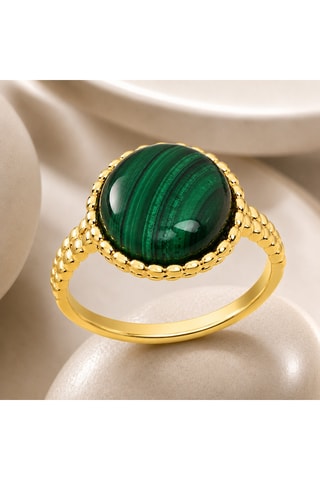 Anello - Argento placcato oro giallo e malachite
