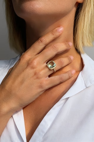 Anello - Argento placcato oro giallo e quarzo