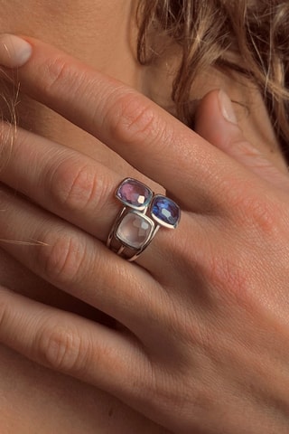 3 anelli - Argento, ametista, tanzanite e quarzo