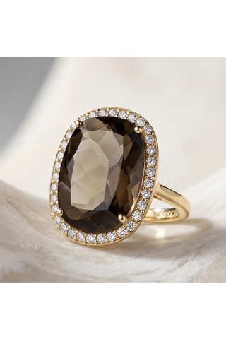 Anello - Argento placcato oro giallo e quarzo fumé