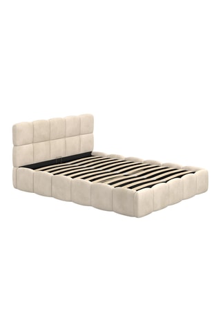Lit coffre Bubble en velours beige avec sommier et tête de lit 140x190cm