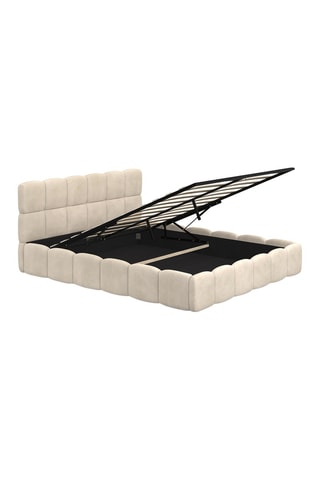 Lit coffre Bubble en velours beige avec sommier et tête de lit 160x200m