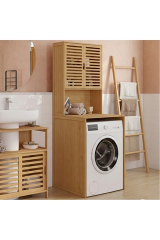 Armoire dessus machine à laver 2 portes en bambou Maya - 180 x 65 x 60 cm
