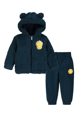 Giacca in pelliccia sintetica e pantaloni sportivi - Blu