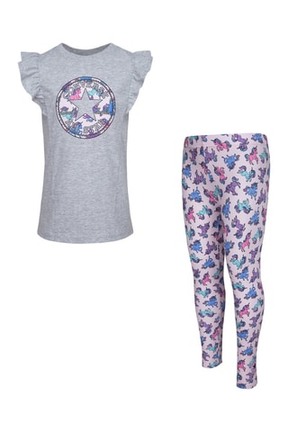 T-shirt e leggings - Viola, rosa e grigio