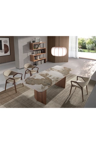 Tavolo da pranzo in marmo di porcellana e noce  - 200 x 77 x 90 cm