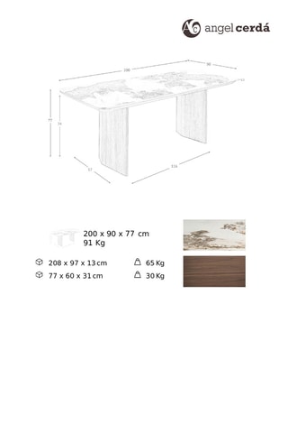 Tavolo da pranzo in marmo di porcellana e noce  - 200 x 77 x 90 cm