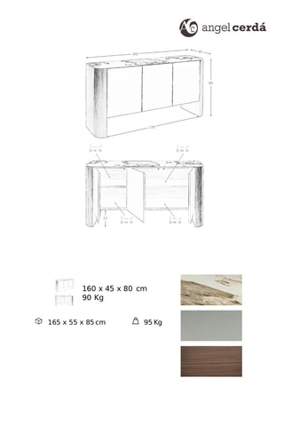 Credenza 3 ante in legno e porcellana - 160 x 80 x 45 cm